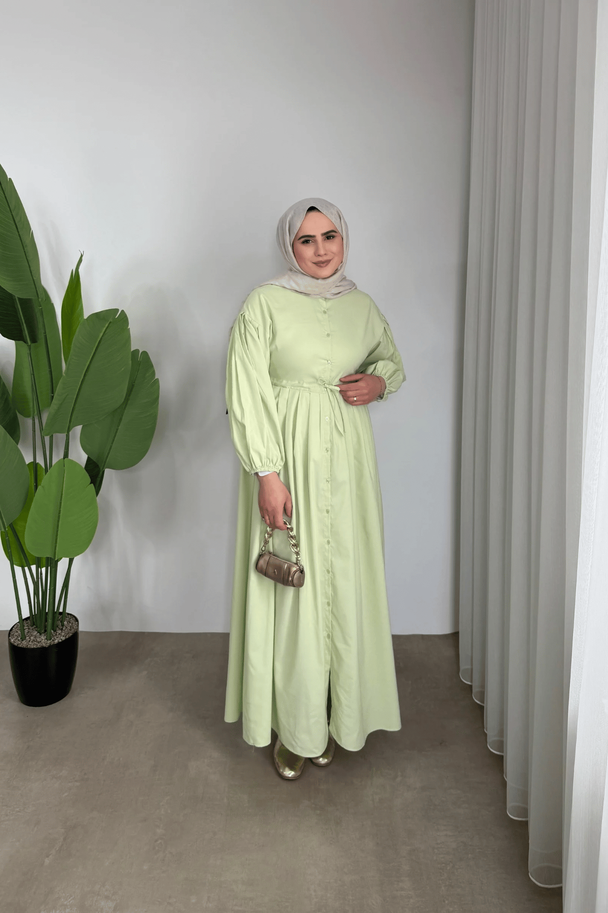 Yeni Poplin Elbise | Su Yeşili