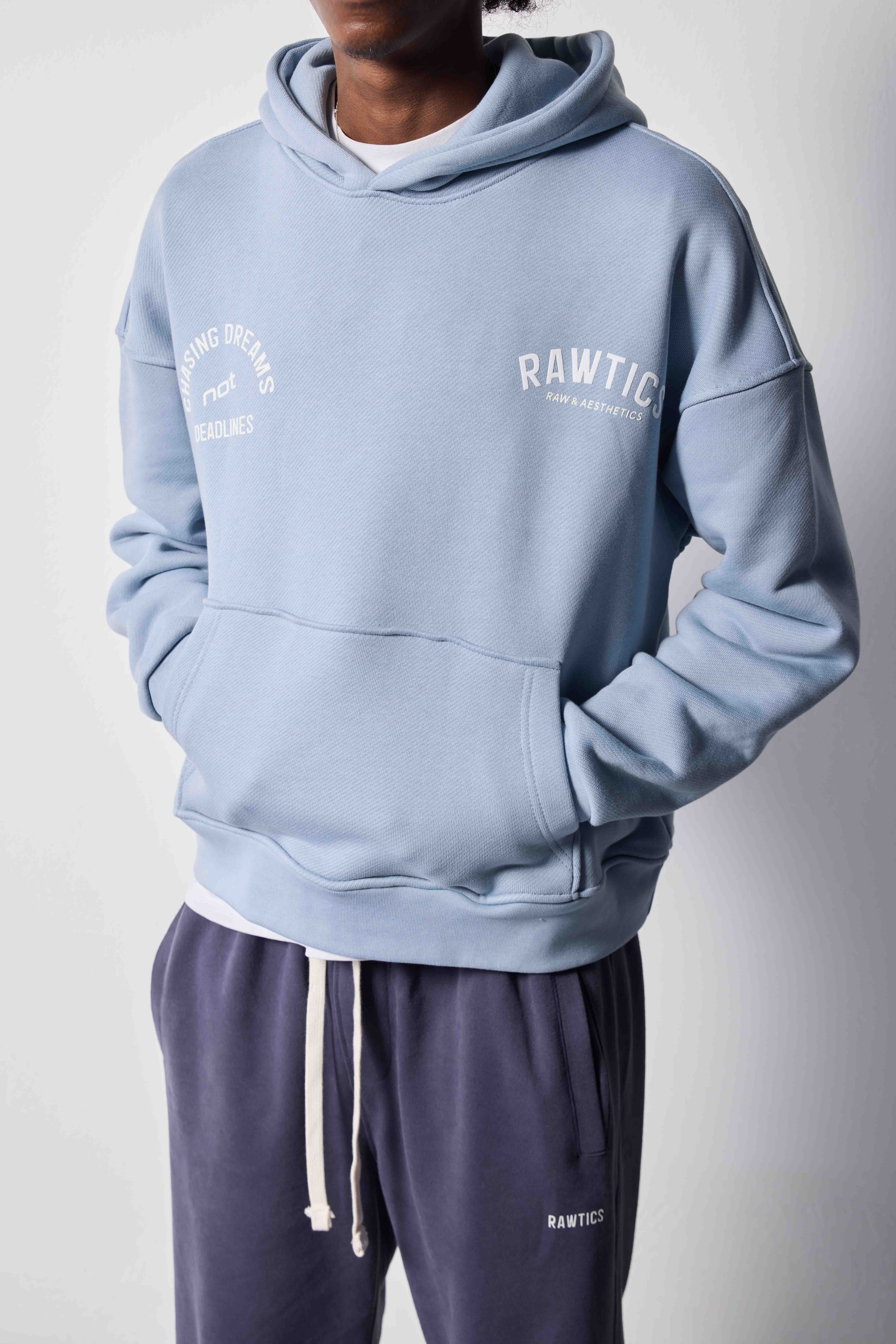 100% PAMUKLU DİYAGONAL BEBE MAVİ CROPPED FIT HOODIE