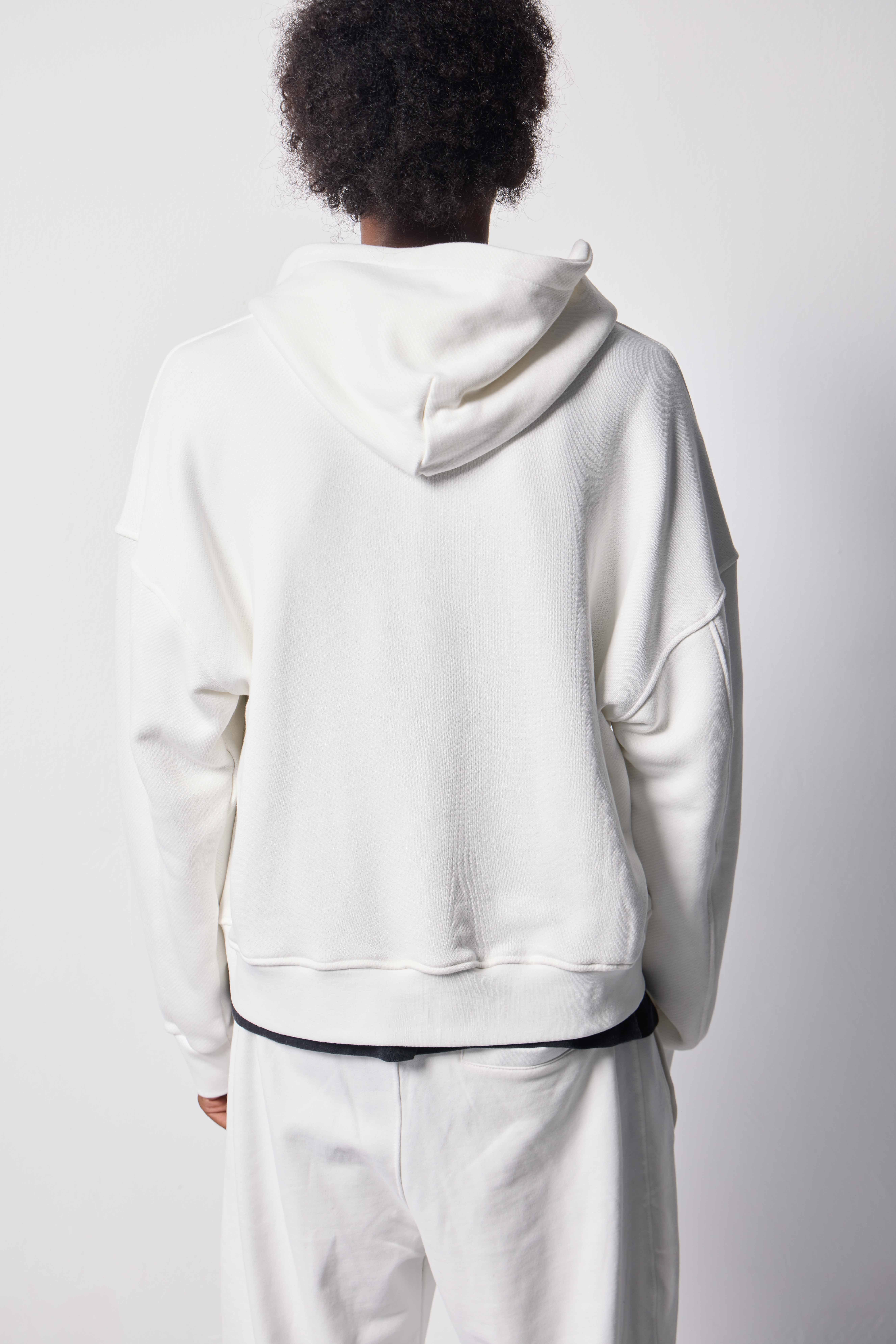%100 PAMUKLU DİYAGONAL BEYAZ CROP FIT ZIP HOODIE