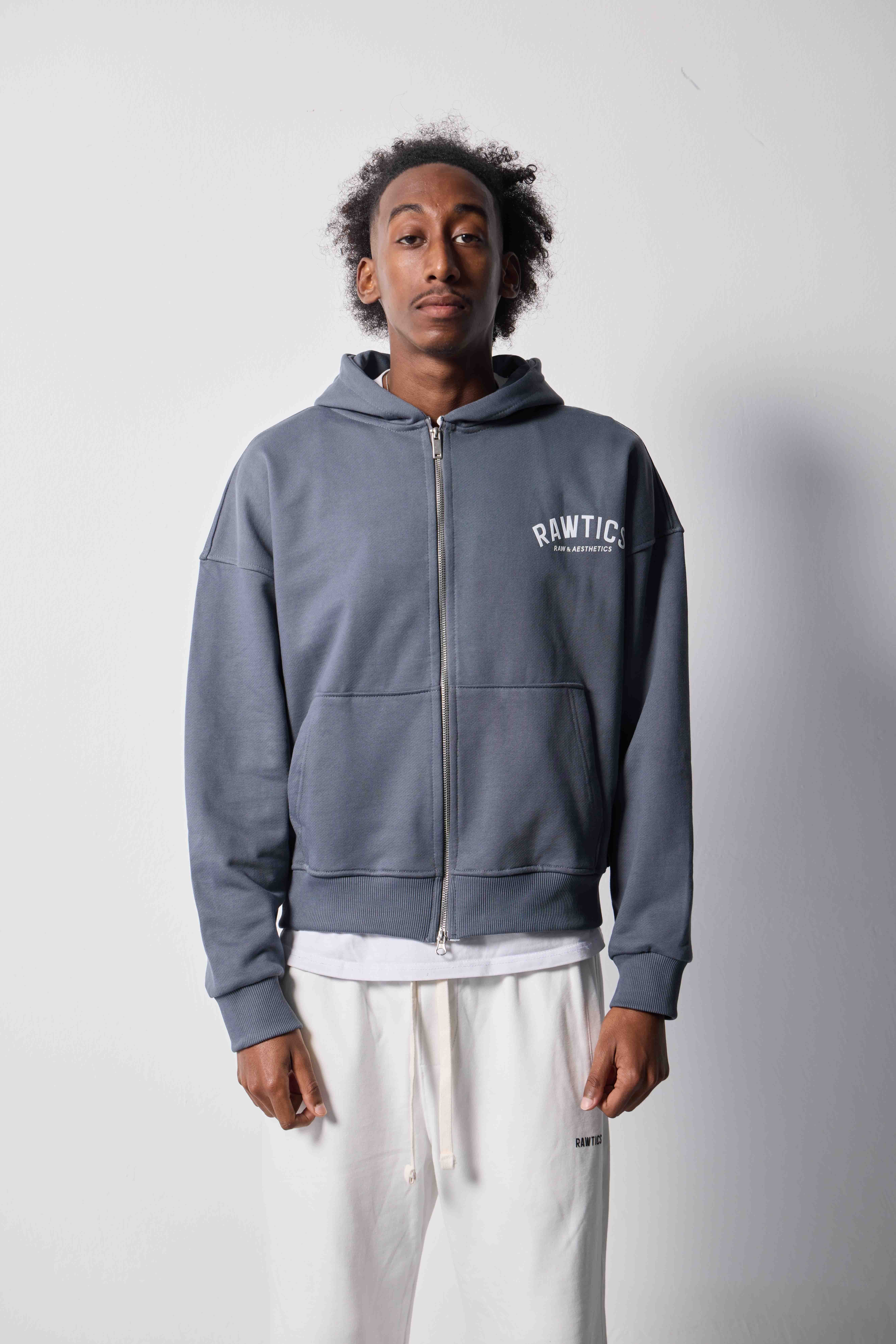 %100 PAMUKLU DİYAGONAL GRİ CROP FIT ZIP HOODIE