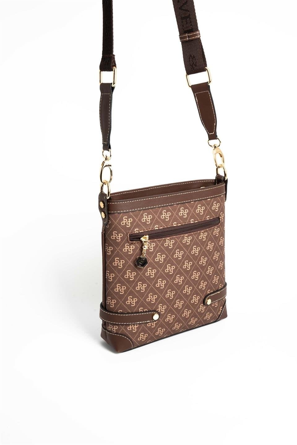 Silver & Polo SP1120 Kadın Çapraz Çanta Monogram Kahve