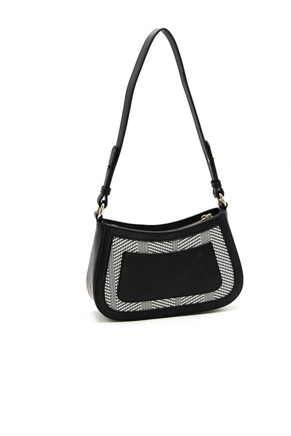 Silver & Polo SP1132 Kadın Çapraz Çanta Hasır Siyah Beyaz-Siyah