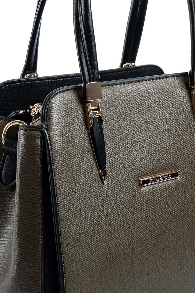 Silver & Polo SP1136 Kadın El Çantası Düz Zeytuni-Siyah