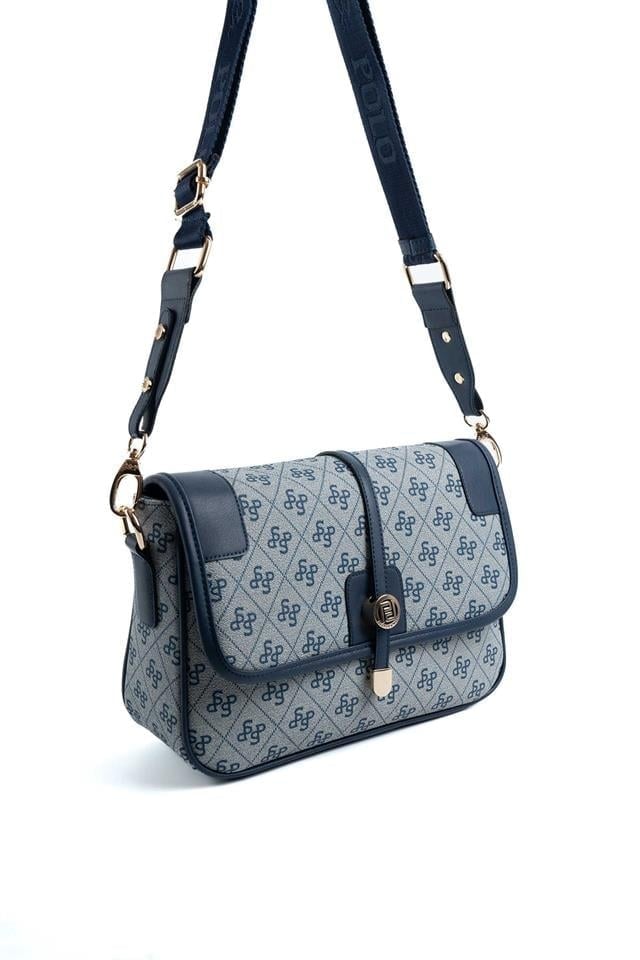 Silver & Polo SP1182 Kadın Çapraz Çanta Monogram Gri-Lacivert