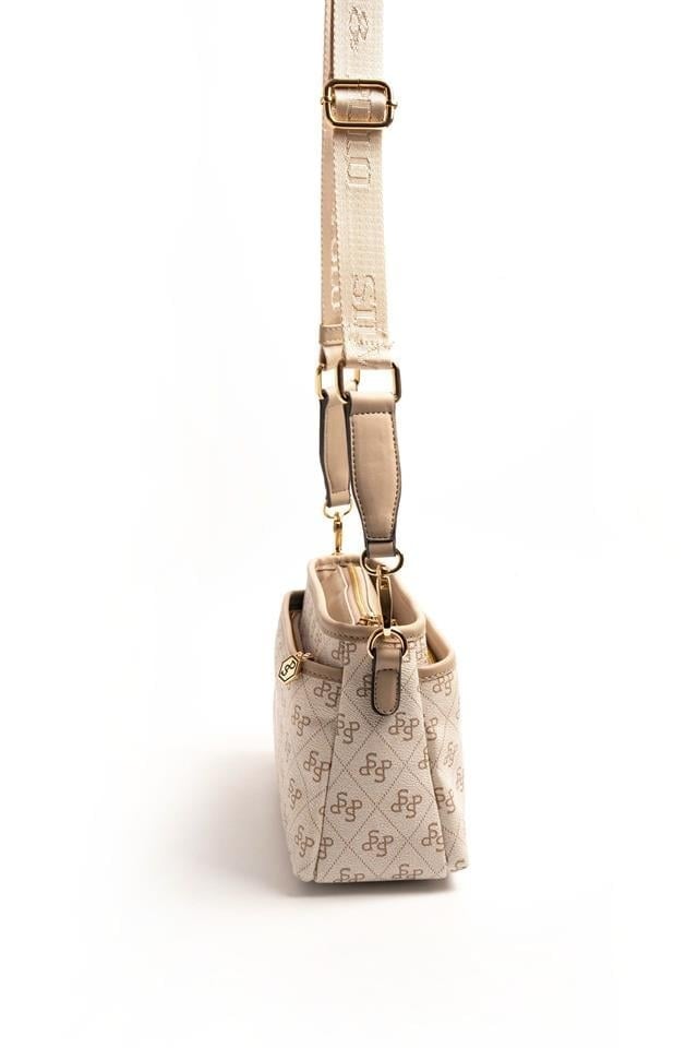 Silver & Polo SP1184 Kadın Çapraz Çanta Monogram Bej-Kum