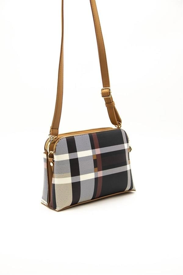 Silver & Polo SP623 Kadın Çapraz Çanta Ekose Siyah-A.Taba