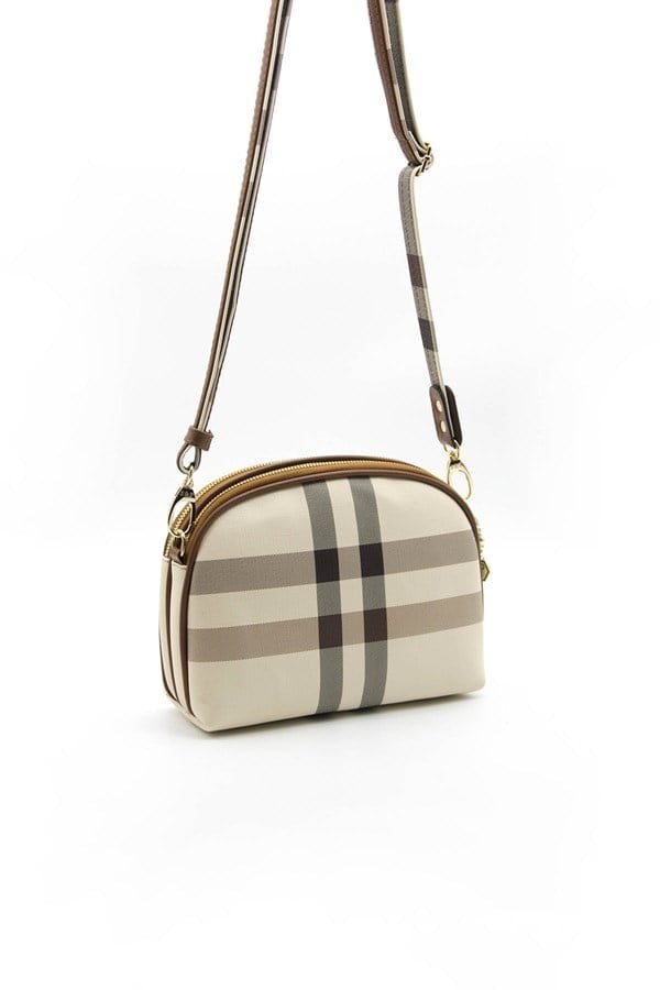 Silver & Polo SP765 Kadın Çapraz Çanta Ekose Krem-Taba