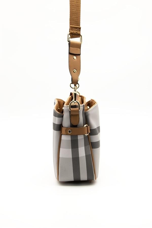 Silver & Polo SP884 Kadın Çapraz Çanta Ekose A.Gri-A.Taba