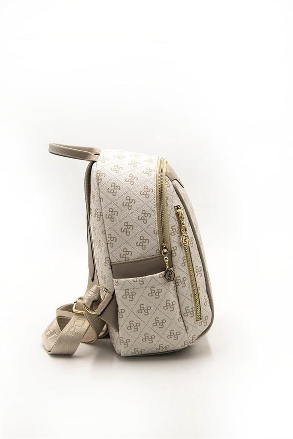 Silver & Polo SP906 Kadın Sırt Çantası Monogram Bej-Kum