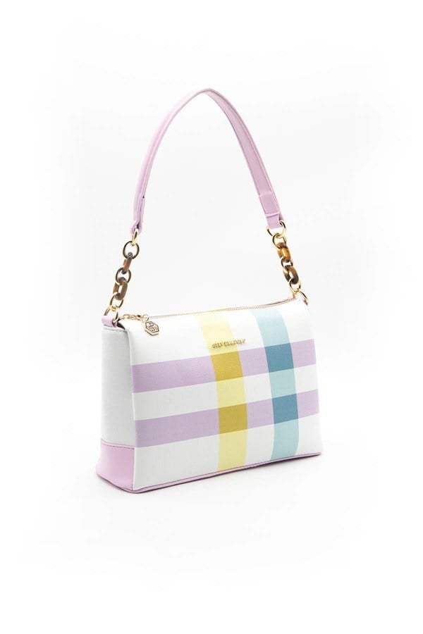 Silver & Polo SP910 Kadın Çapraz Çanta Ekose Lila-Pembe