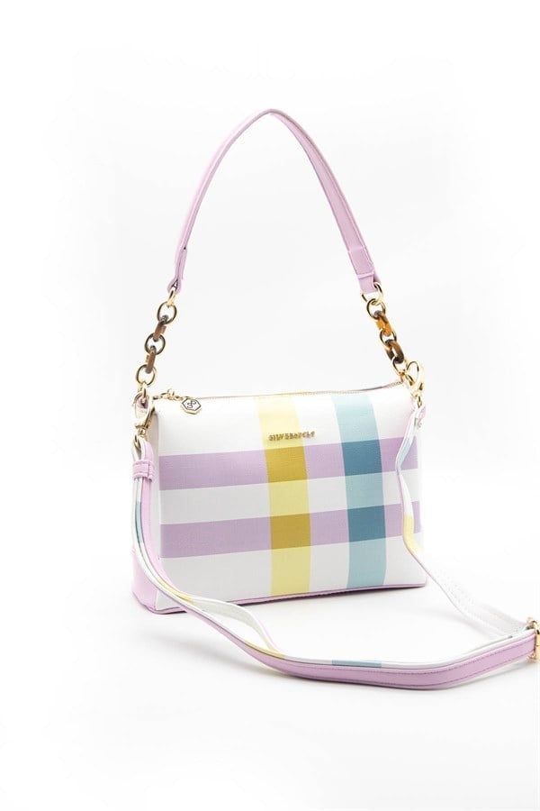 Silver & Polo SP910 Kadın Çapraz Çanta Ekose Lila-Pembe