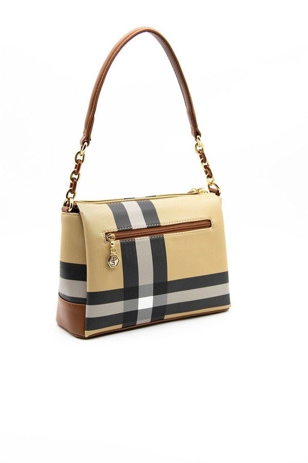 Silver & Polo SP910 Kadın Çapraz Çanta Ekose Bej-Taba