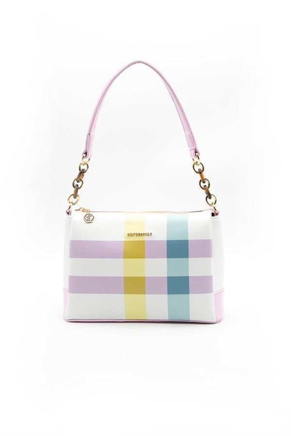Silver & Polo SP910 Kadın Çapraz Çanta Ekose Lila-Pembe