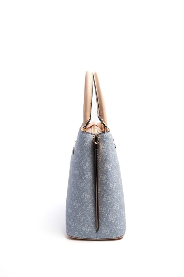 Silver & Polo SP924 Kadın El Çantası Şeritli Monogram Mavi-Ten