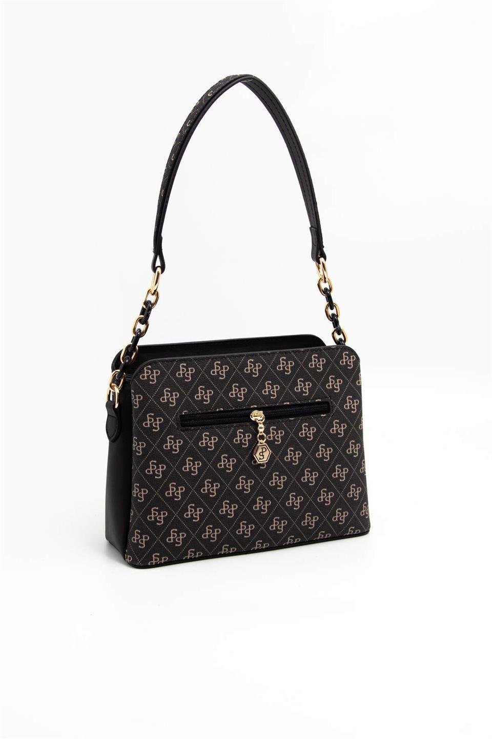 Silver & Polo SP937 Kadın Omuz Çantası Monogram Füme-Siyah