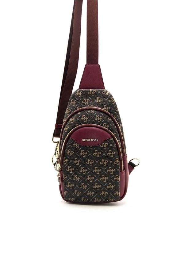 Silver & Polo SP959 Kadın Vücut Çantası Monogram Kahve Sarı-Bordo