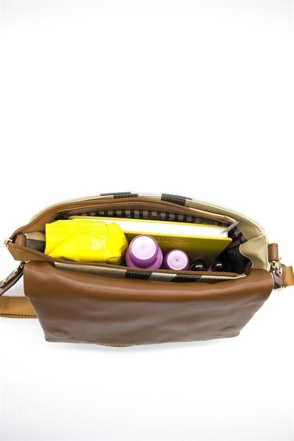 Silver & Polo SP963 Kadın Çapraz Çanta Ekose Bej-Taba