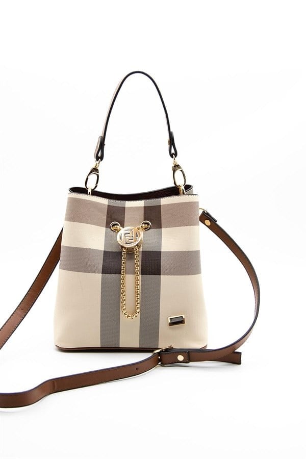 Silver & Polo SP967 Kadın Çapraz Çanta Ekose Krem-Taba