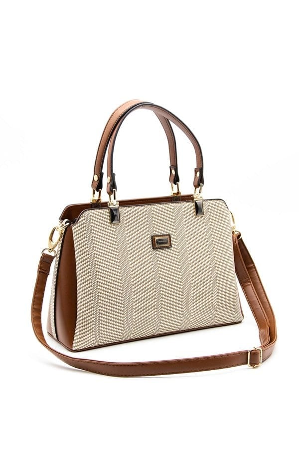 Silver & Polo SP972 Kadın El Çantası Hasır Bej-Taba