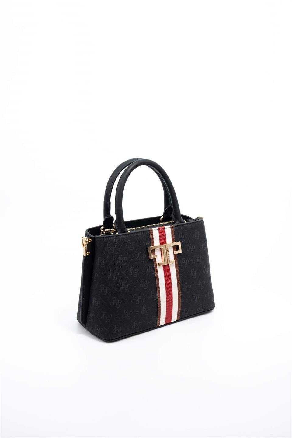 Silver & Polo SP987 Kadın El Çantası Şeritli Monogram Siyah