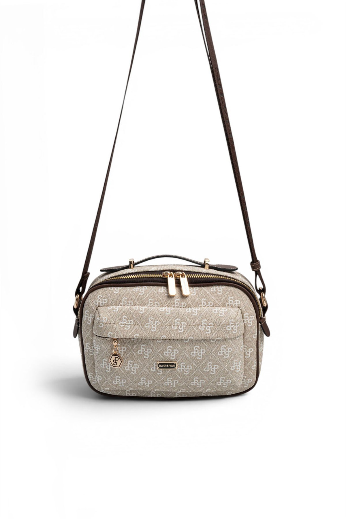 SP1186 Kadın Çapraz Çanta Monogram Taş-Kahve