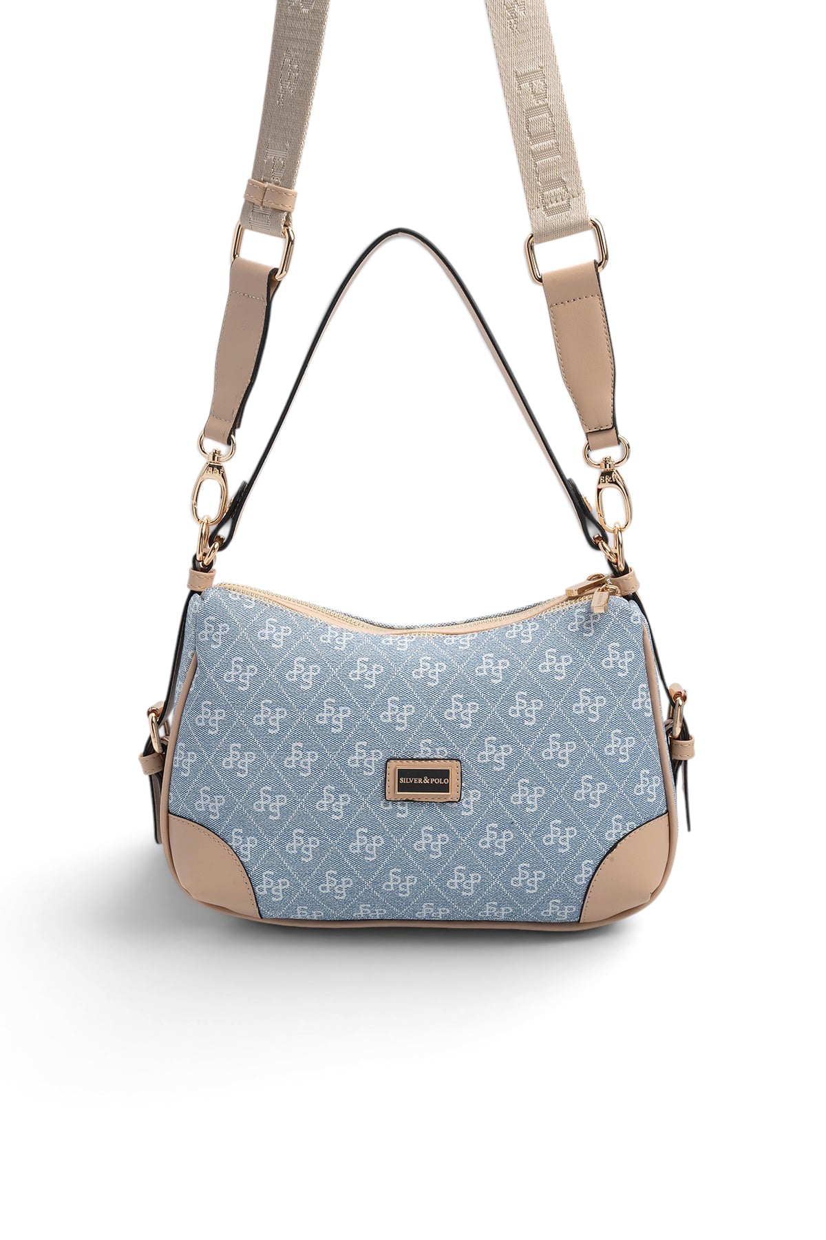 SP1269 Kadın Omuz Çantası Monogram Mavi-Ten