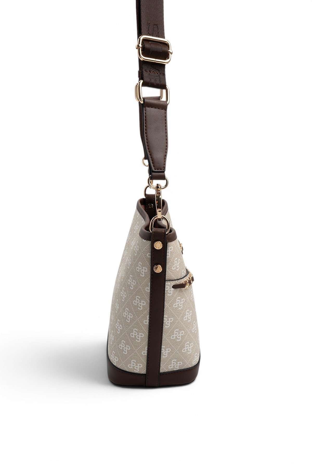SP1284 Kadın Omuz Çantası Monogram Taş-Kahve