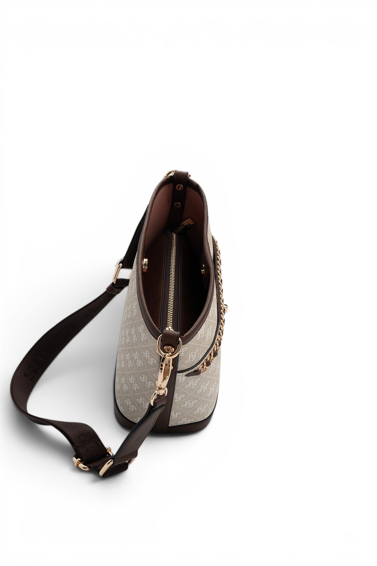SP1284 Kadın Omuz Çantası Monogram Taş-Kahve