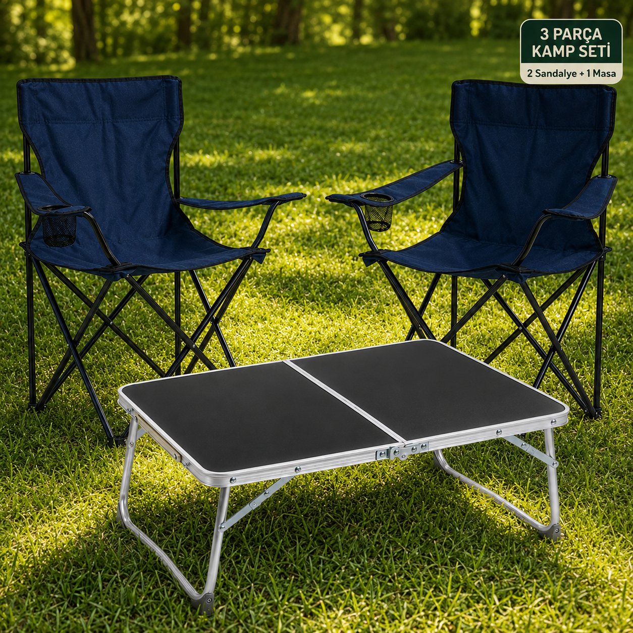 2 Sandalyeli Katlanır Kamp Seti 60x40 cm Masa ve Sandalye