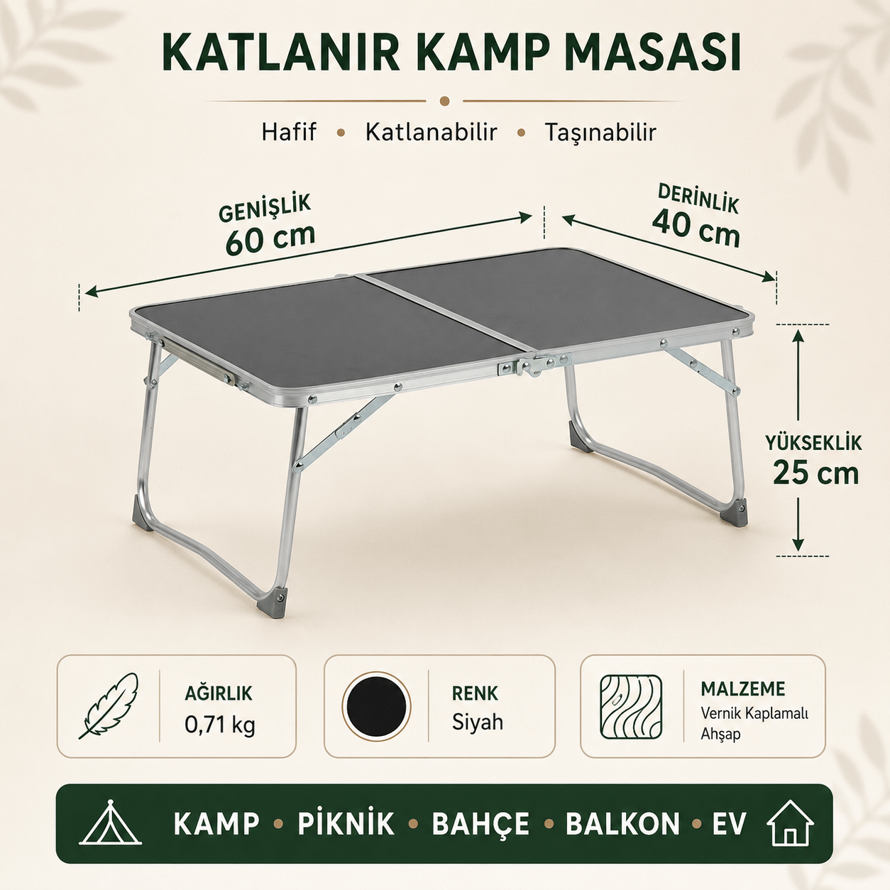 2 Sandalyeli Katlanır Kamp Seti 60x40 cm Masa ve Sandalye