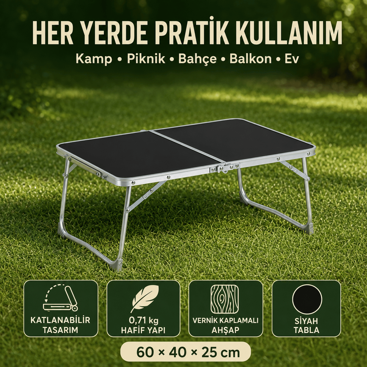 2 Sandalyeli Katlanır Kamp Seti 60x40 cm Masa ve Sandalye