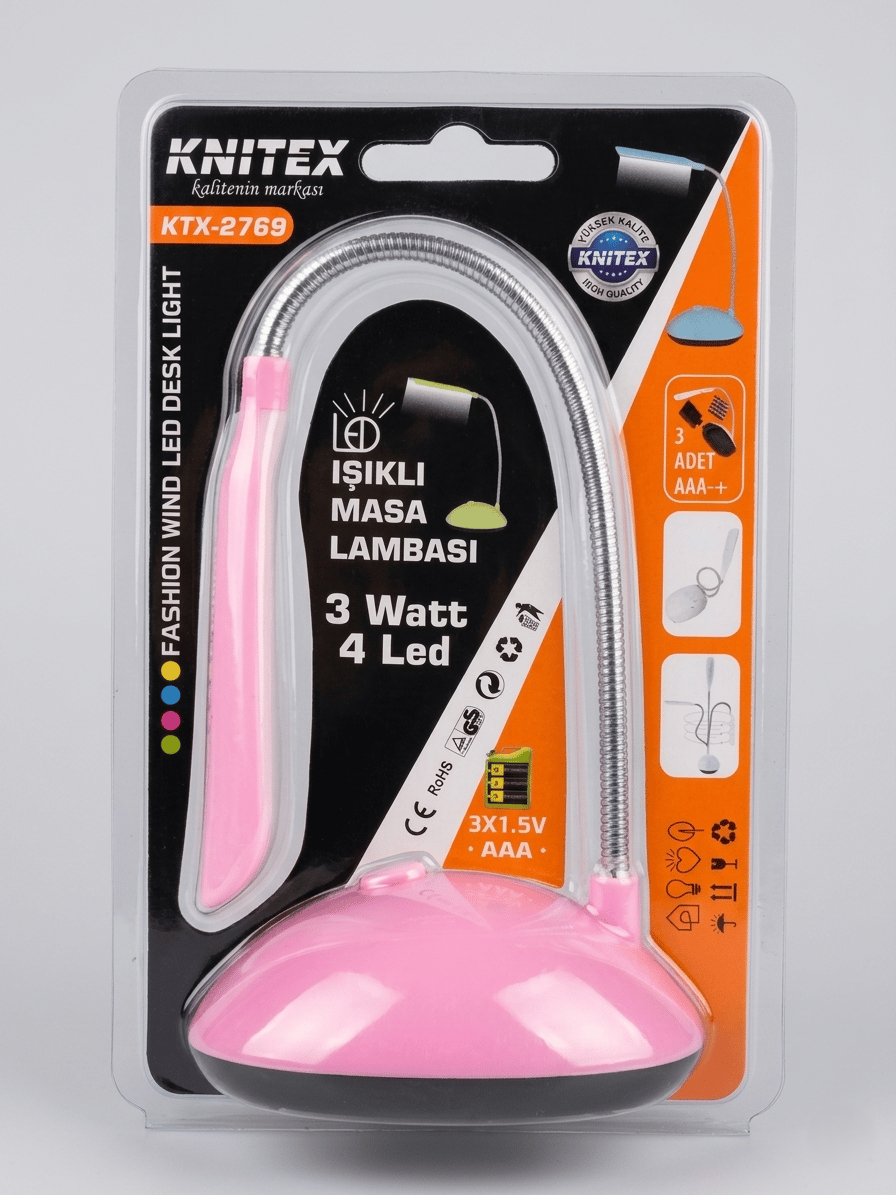 3W 4 LED Işıklı Masa Lambası – Esnek Başlıklı, Pilli, Renk Stok Durumuna Göre Gönderilir