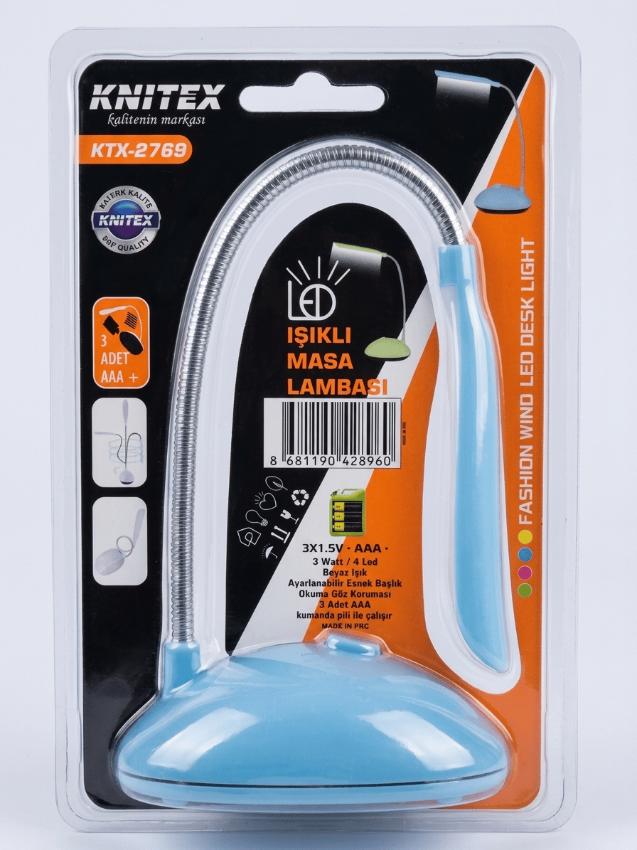3W 4 LED Işıklı Masa Lambası – Esnek Başlıklı, Pilli, Renk Stok Durumuna Göre Gönderilir
