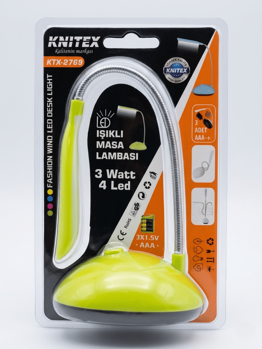 3W 4 LED Işıklı Masa Lambası – Esnek Başlıklı, Pilli, Renk Stok Durumuna Göre Gönderilir