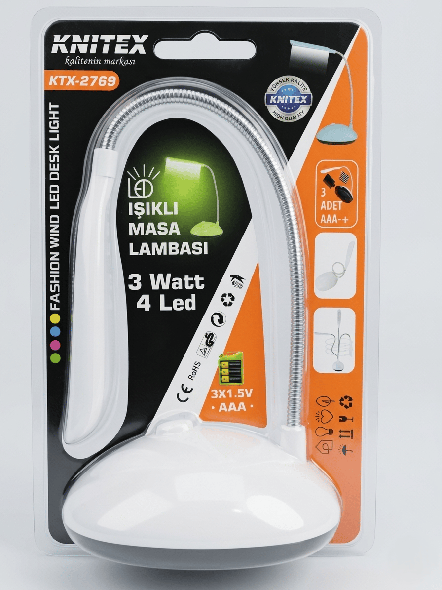 3W 4 LED Işıklı Masa Lambası – Esnek Başlıklı, Pilli, Renk Stok Durumuna Göre Gönderilir