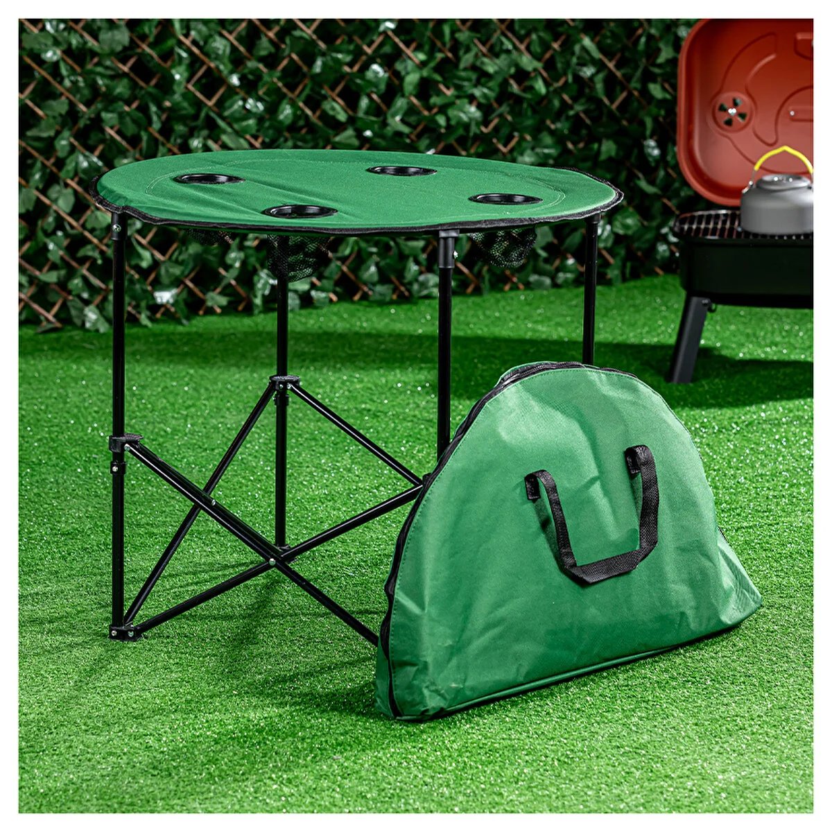 4 Sandalyeli Katlanır Kamp Masa Sandalye Seti 71 cm Yuvarlak Masa Çantalı 5 Parça