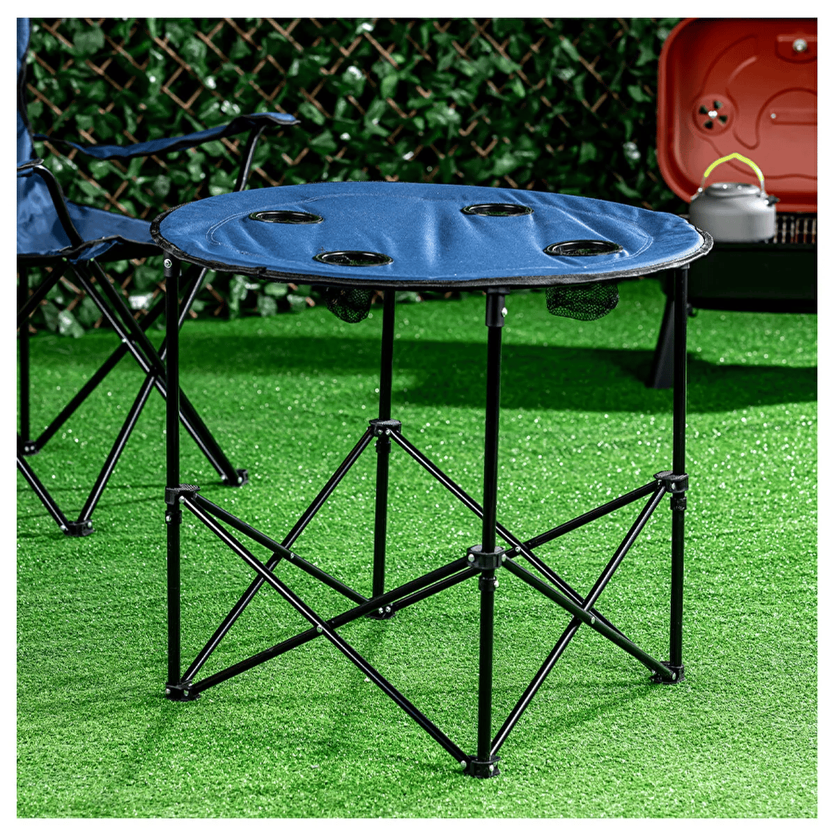 4 Sandalyeli Katlanır Kamp Masa Sandalye Seti 71 cm Yuvarlak Masa Çantalı 5 Parça