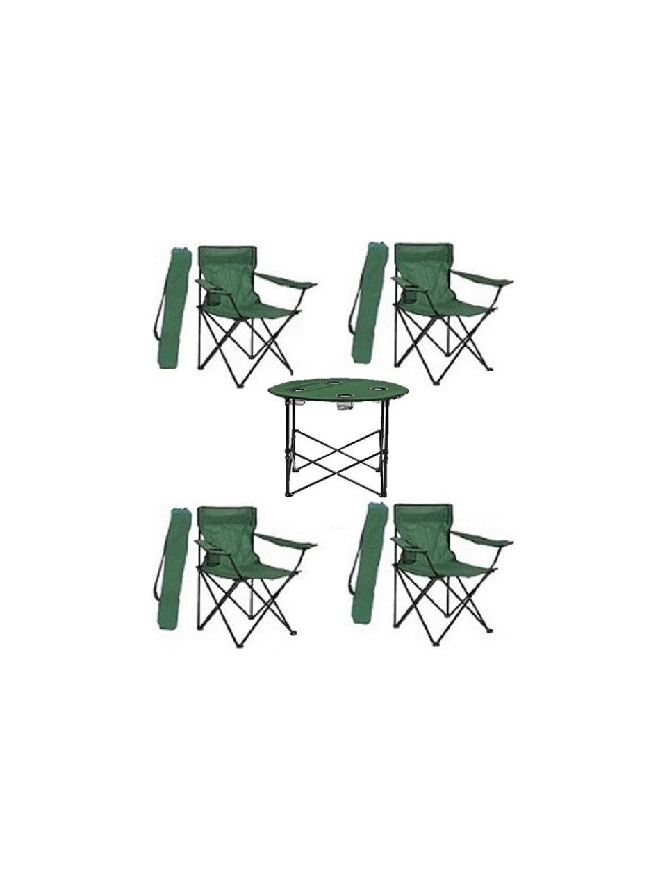 4 Sandalyeli Katlanır Kamp Masa Sandalye Seti 71 cm Yuvarlak Masa Çantalı 5 Parça