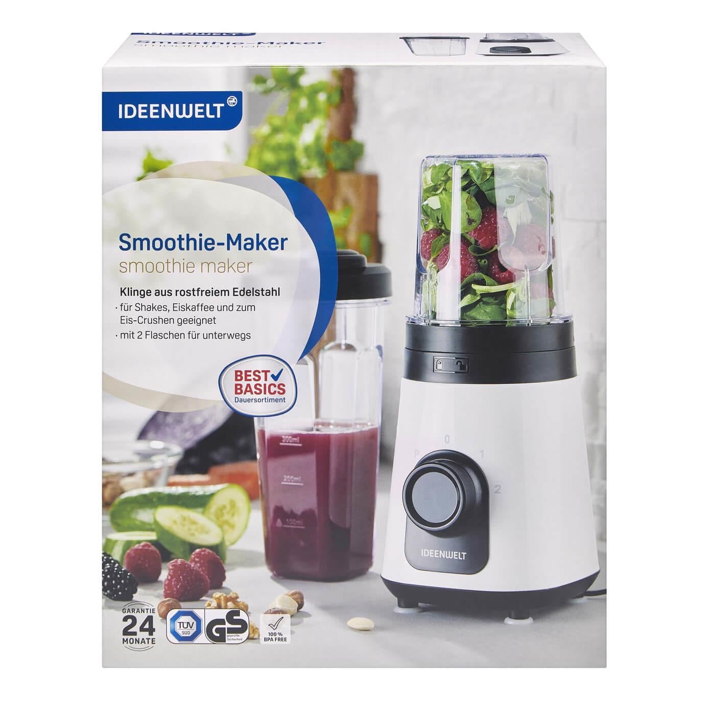 Ideenwelt Smoothie Maker 320W – 600 ml + 300 ml Şişe, Buz Kırma, Paslanmaz Çelik Bıçak, BPA İçermez