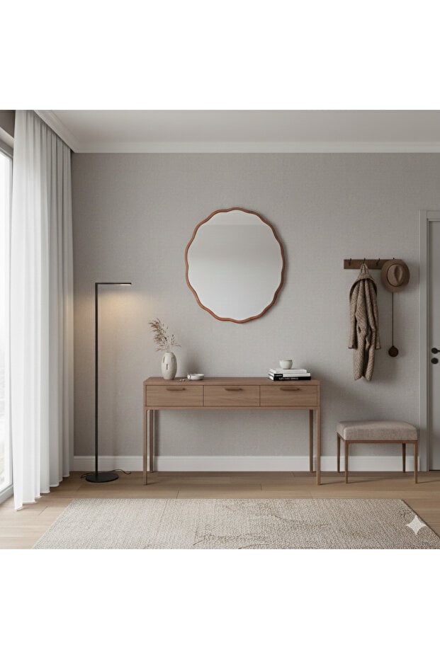 trendinyeri 80 cm Dekoratif Dalgalı Duvar Aynası Turuncu – Lake Boyalı MDF Çerçeveli Modern Ayna