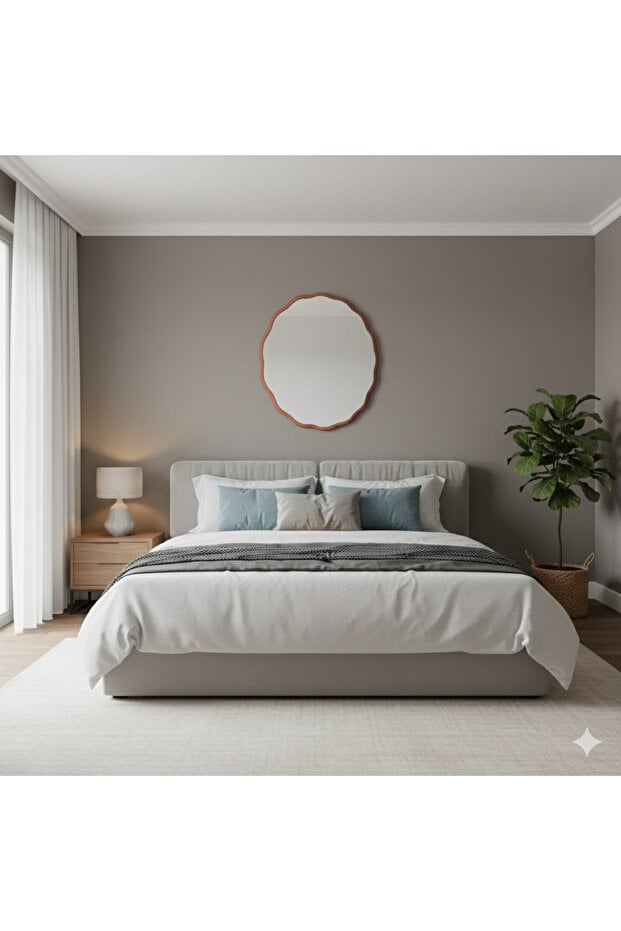 trendinyeri 80 cm Dekoratif Dalgalı Duvar Aynası Turuncu – Lake Boyalı MDF Çerçeveli Modern Ayna