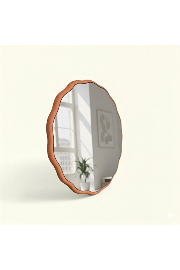 trendinyeri 80 cm Dekoratif Dalgalı Duvar Aynası Turuncu – Lake Boyalı MDF Çerçeveli Modern Ayna