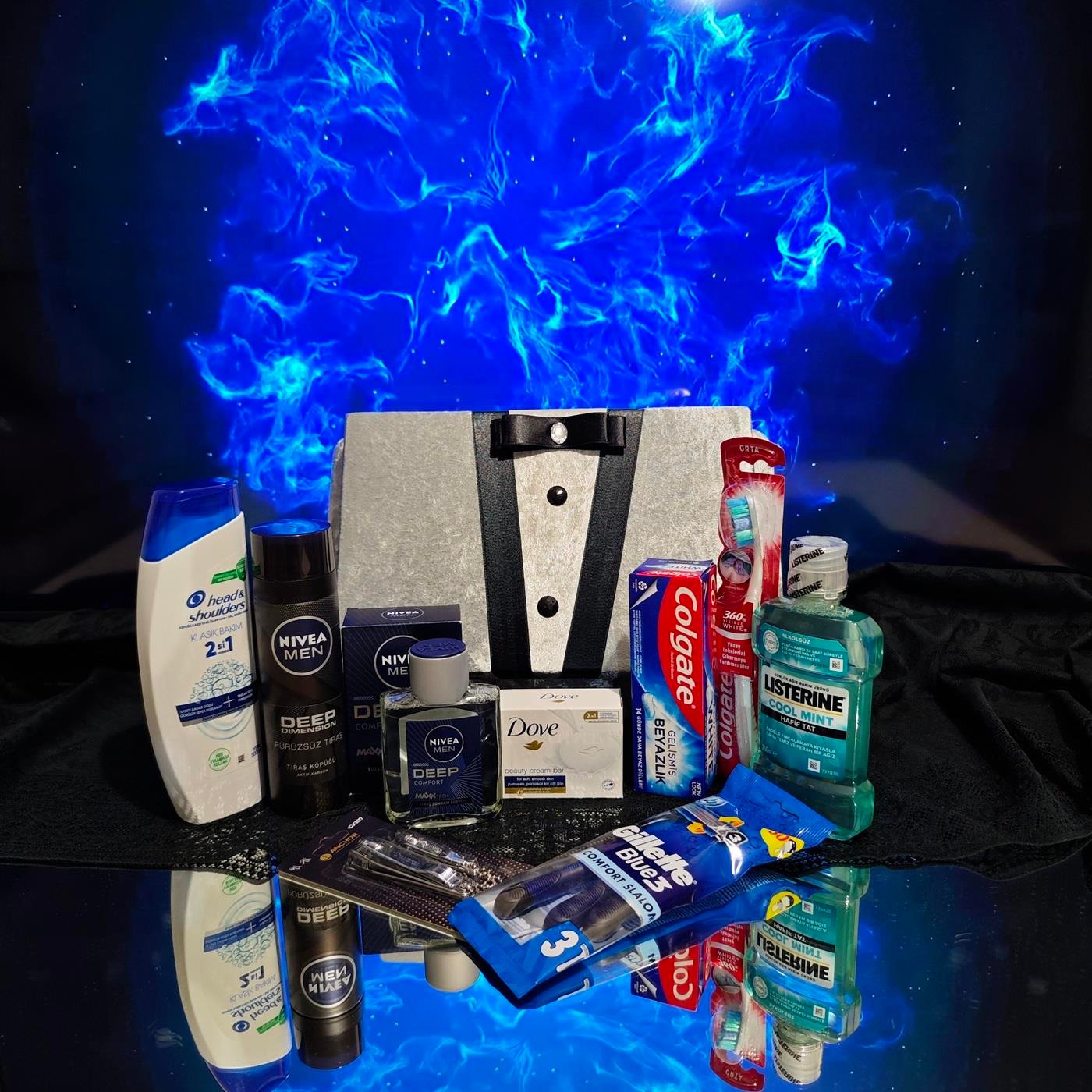 trendinyeri NIVEA Gri Damat Çeyiz Sandığı – Nişan Düğün Erkek Bakım ve Tıraş Seti