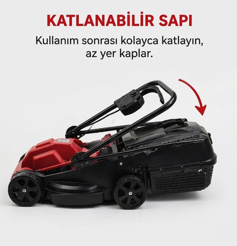 Trendinyeri Performance 1200W Elektrikli Çim Biçme Makinesi 32 cm 27L Sepetli Ayarlanabilir Çim Kesme Makinesi