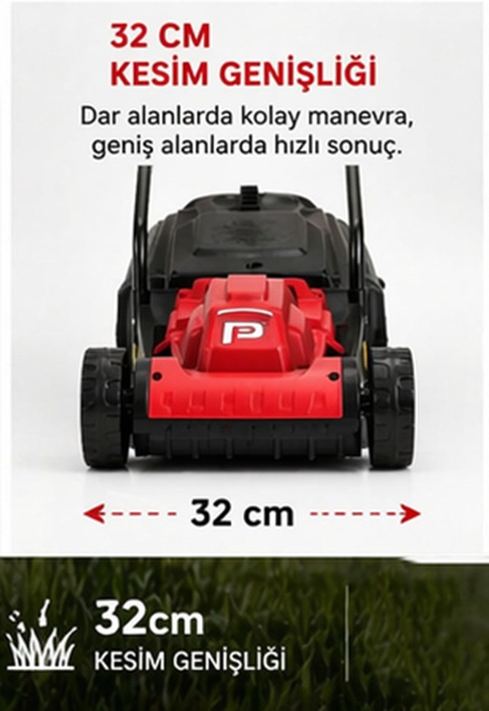 Trendinyeri Performance 1200W Elektrikli Çim Biçme Makinesi 32 cm 27L Sepetli Ayarlanabilir Çim Kesme Makinesi