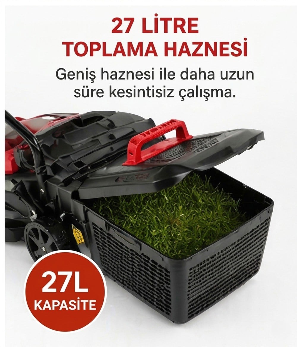 Trendinyeri Performance 1200W Elektrikli Çim Biçme Makinesi 32 cm 27L Sepetli Ayarlanabilir Çim Kesme Makinesi