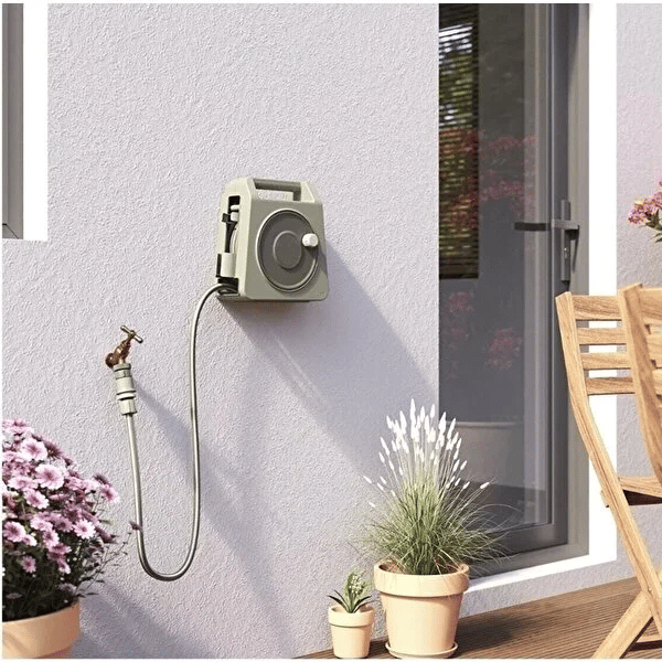 Verve Mikro Hortum Makarası 10 Metre Gri – Sprey Başlıklı, 2 Bağlantı Aparatlı Bahçe Hortumu Seti