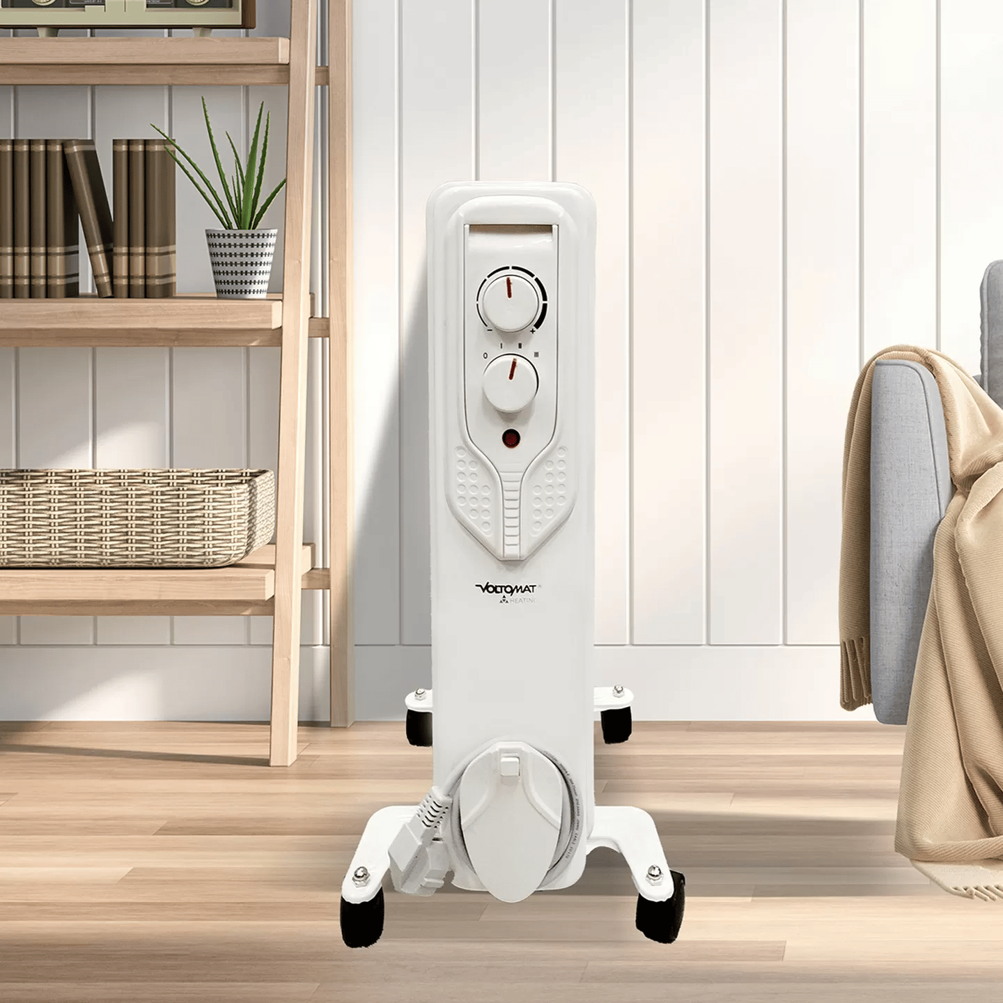 Voltomat 2000W Termostatlı Yağlı Radyatör – 9 Dilim, 3 Kademe (800/1200/2000W), Tekerlekli, Beyaz (20 m²)