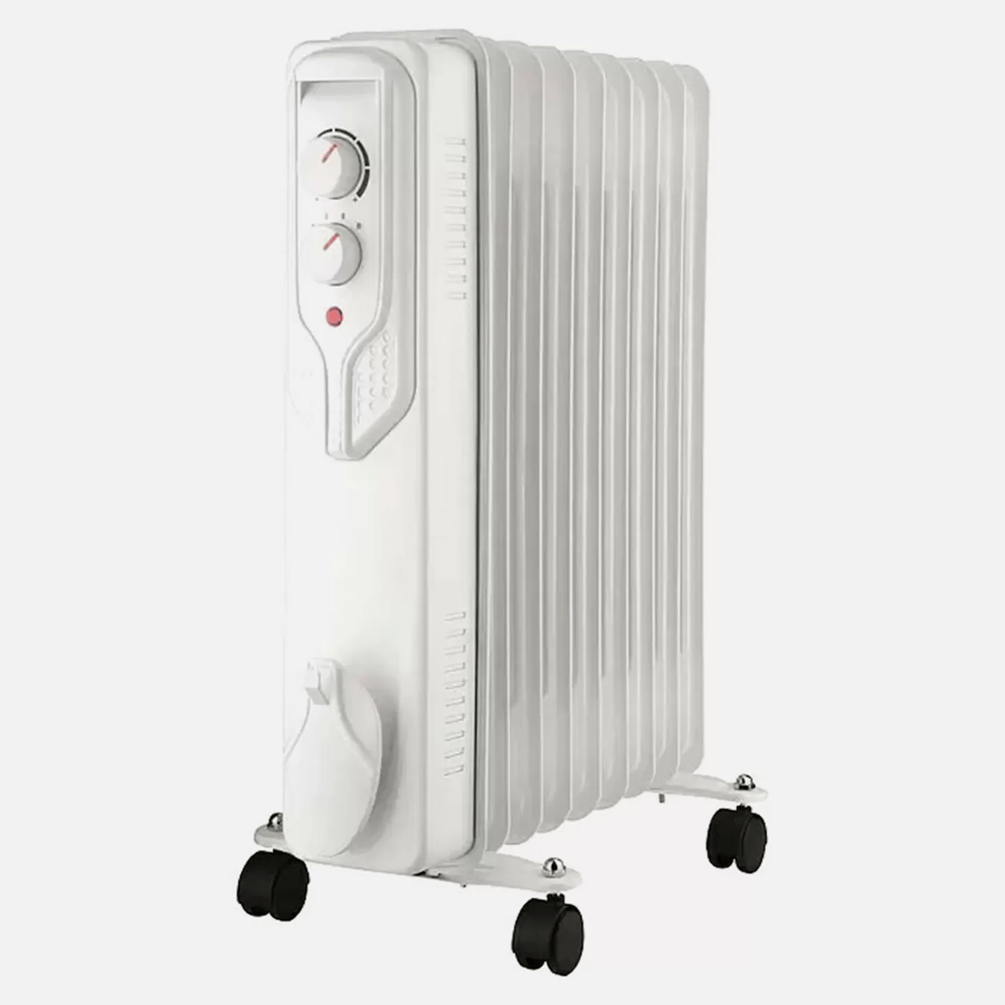 Voltomat 2000W Termostatlı Yağlı Radyatör – 9 Dilim, 3 Kademe (800/1200/2000W), Tekerlekli, Beyaz (20 m²)