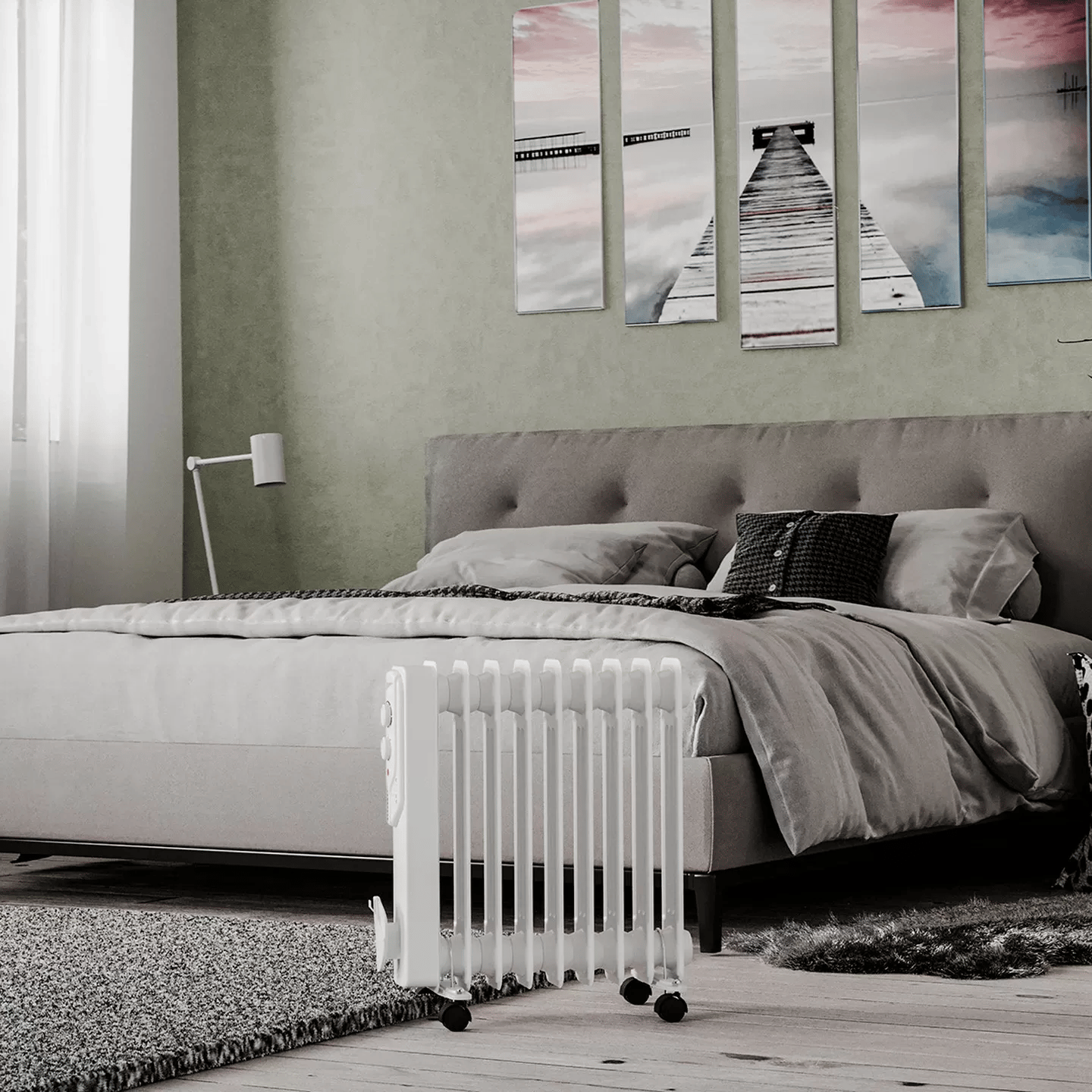Voltomat 2000W Termostatlı Yağlı Radyatör – 9 Dilim, 3 Kademe (800/1200/2000W), Tekerlekli, Beyaz (20 m²)